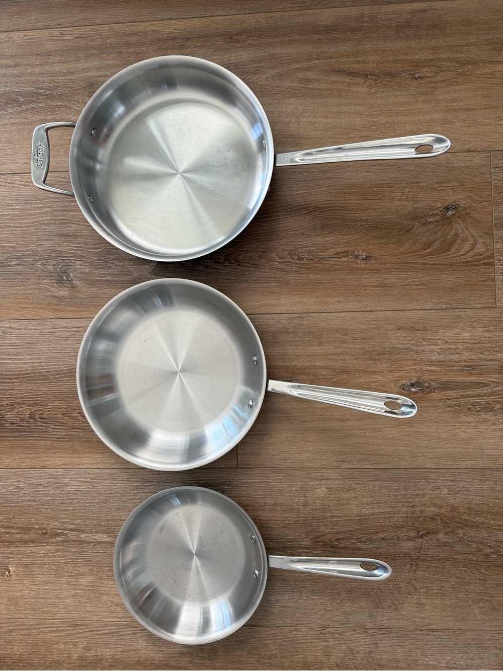 All-Clad D5 5-Ply Stainless Steel 3-Pc Set 3 Qt Sauté Pan Lid 8” 10” Fry Pans